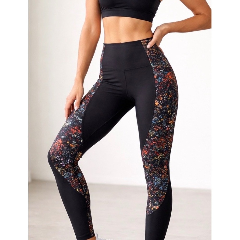 Lululemon Wake & Train Tight 28 Black Flowerescent Multi Size 4 Leggings Black